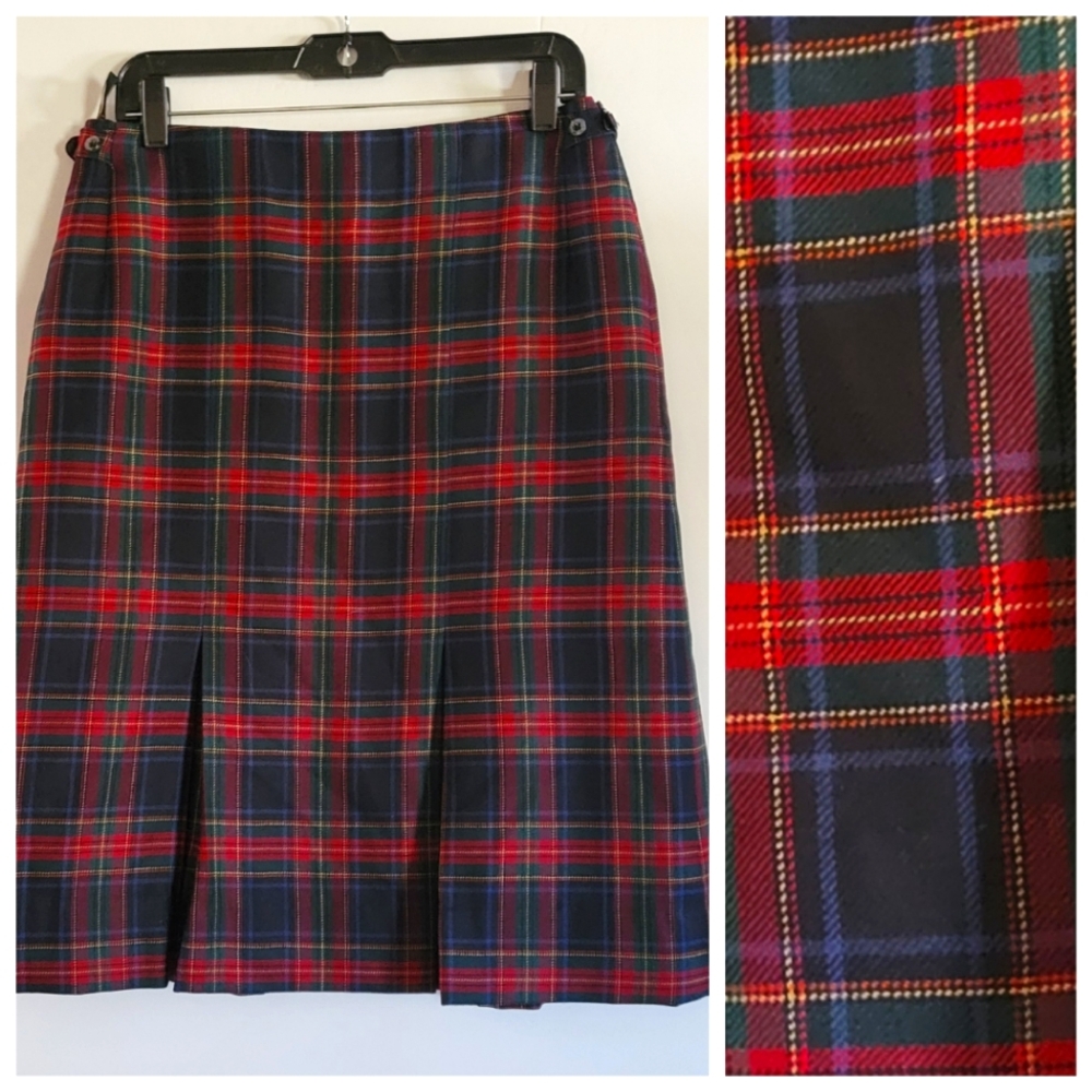 DAKS London VTG 80's Red Tartan Plaid Wool Skirt Designer Luxury Lined Outlander